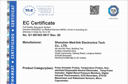 Medlinket's ETCO2 mainstream and sidestream sensors & microcapnometer have obtained CE certification